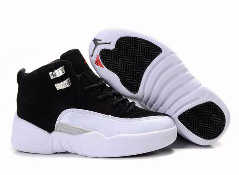 Air Jordan 12 Black White For Kids - Click Image to Close