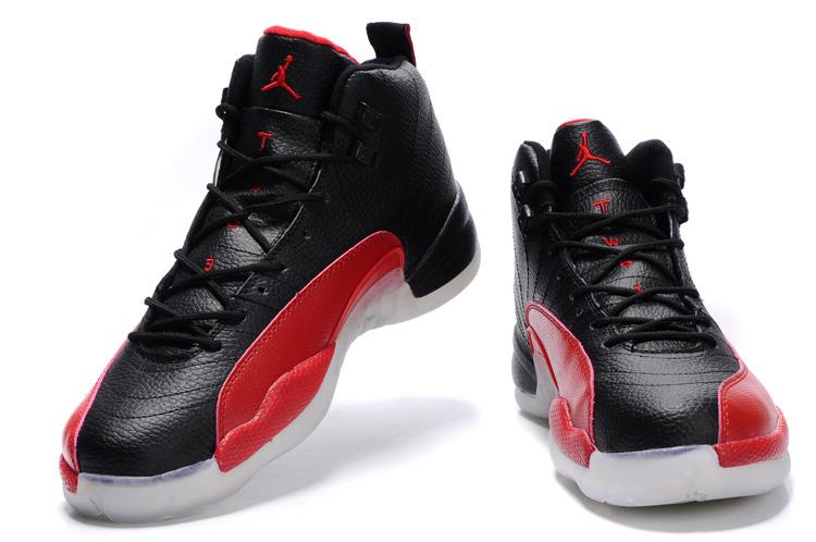 Air Jordan 12 Transparent Sole Black Red White Shoes - Click Image to Close