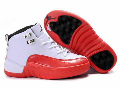 Air Jordan 12 White Red For Kids - Click Image to Close