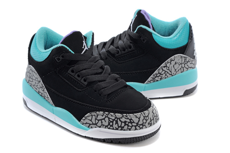 Air Jordan 3 Black Grey Jade Blue Shoes For Kids