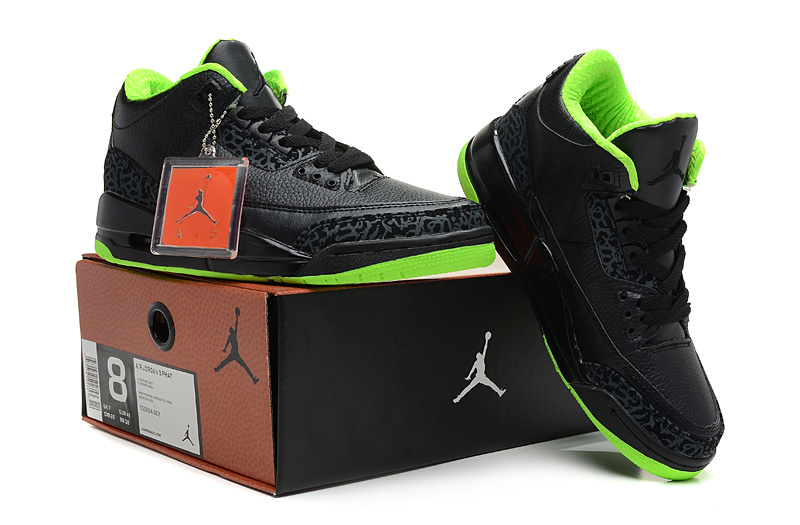 2013 Jordan 3 Hardback Black Green Shoes