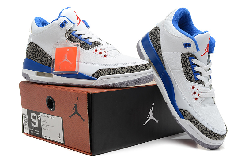 2013 Jordan 3 Hardback White Blue Shoes