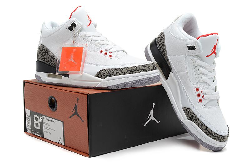 2013 Jordan 3 Hardback White Grey Red Shoes