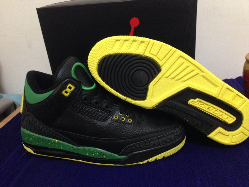 Air Jordan 3 Oregon Ducks The Big O Black Green Yellow Shoes