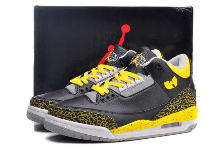 Air Jordan 3 Retro Black Yellow Grey Shoes - Click Image to Close