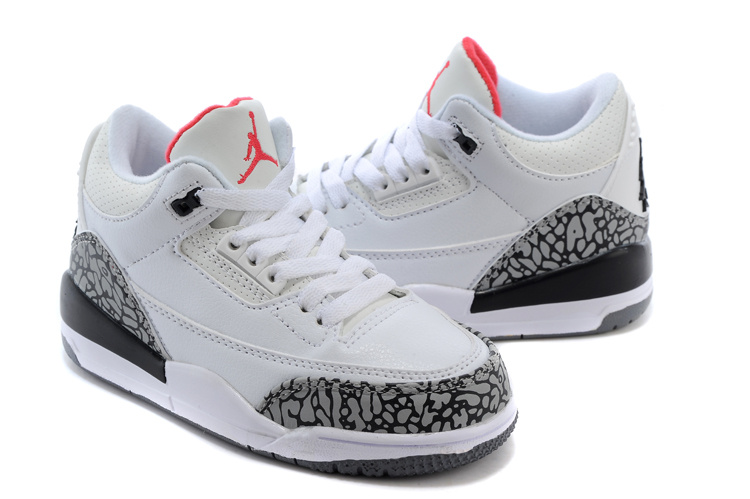 Kids-Jordan-3-White-Wolf-Grey-Shoes - Click Image to Close