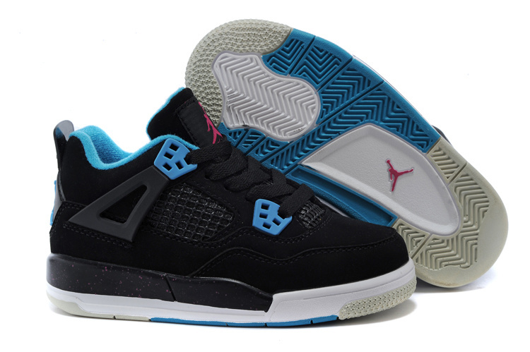 Air Jordan 4 Black Blue Shoes For Kids - Click Image to Close