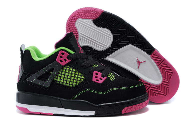 Air Jordan 4 Black Peach Green Shoes For Kids - Click Image to Close