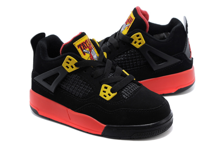 Air Jordan 4 Black Yellow Red Shoes For Kids - Click Image to Close