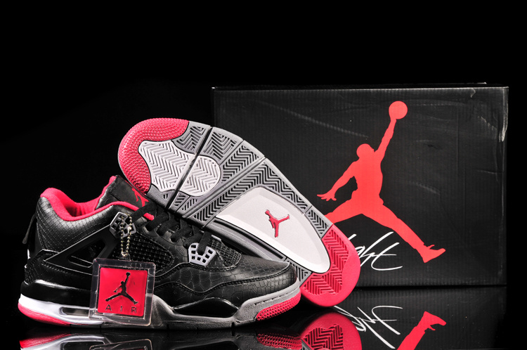 Air Jordan 4 Fish Pattern Black Red Shoes