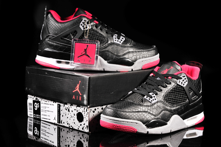 Air Jordan 4 Fish Pattern Black Red Shoes - Click Image to Close