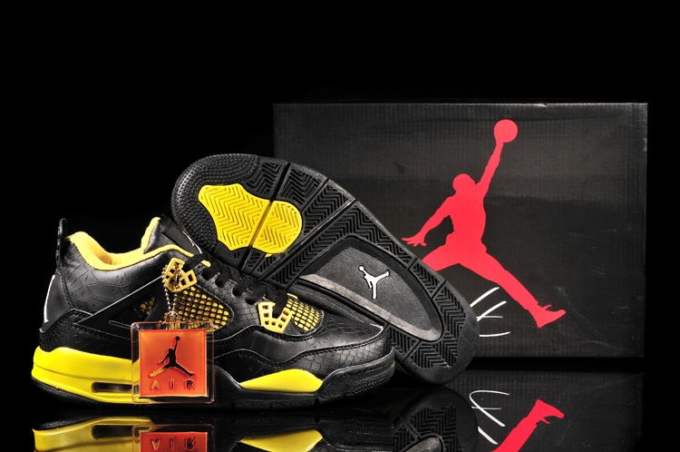 Air Jordan 4 Fish Pattern Black Yellow Shoes - Click Image to Close