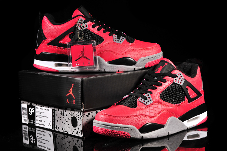 Air Jordan 4 Fish Pattern Red Black Shoes