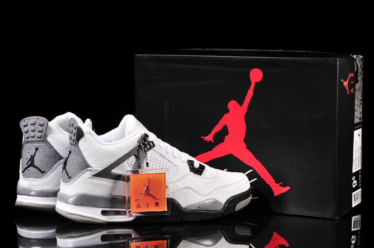 Air Jordan 4 Fish Pattern White Black Grey Shoes