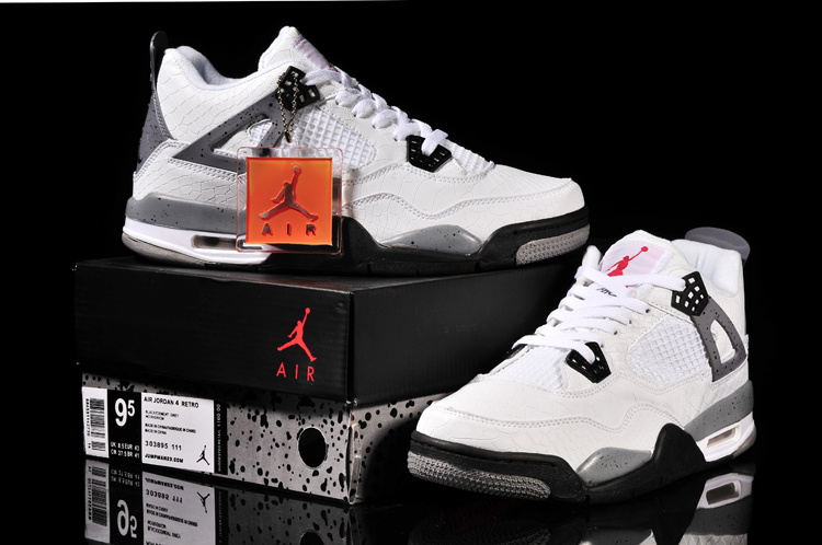 Air Jordan 4 Fish Pattern White Black Grey Shoes - Click Image to Close