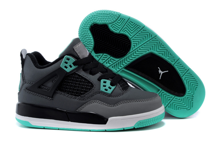 Air Jordan 4 Grey Black Green Shoes For Kids