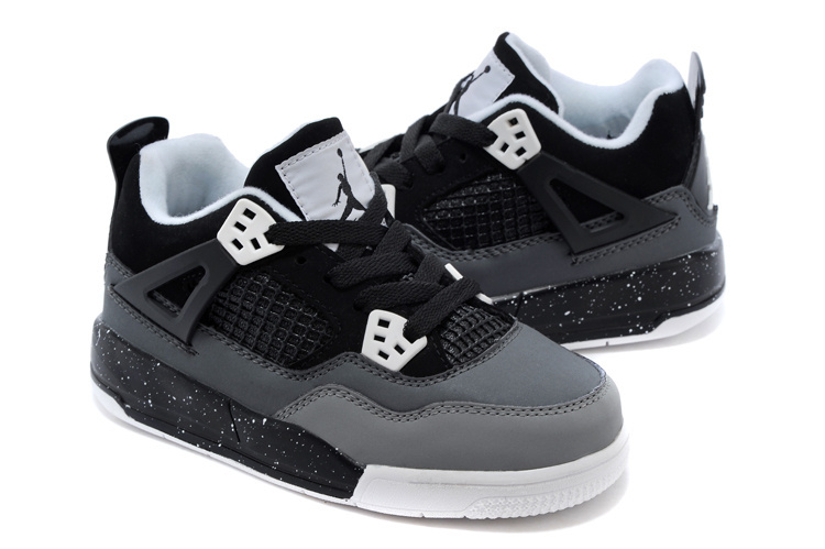 Air Jordan 4 Grey Black White Shoes For Kids - Click Image to Close