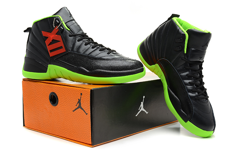 2013 Jordan 12 Hardback Black Green Shoes