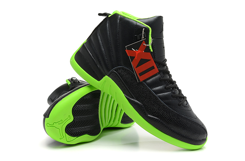 2013 Jordan 12 Hardback Black Green Shoes