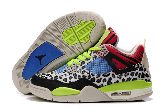 Authentic Air Jordan 4 Leopard Print White Black Green Red Shine Shoes - Click Image to Close