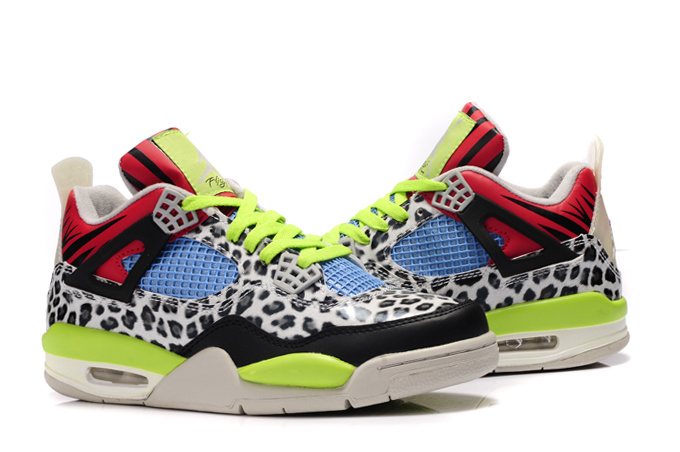 Authentic Air Jordan 4 Leopard Print White Black Green Red Shine Shoes - Click Image to Close