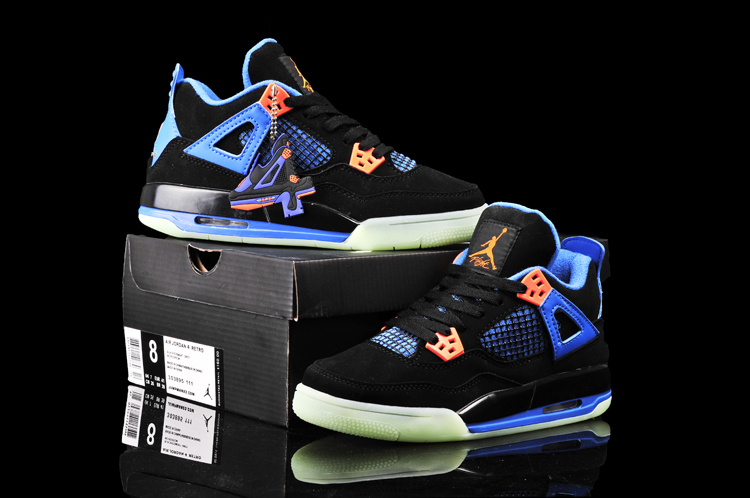 New Arrival Jordan 4 Midnigh Black Blue Orange For Women - Click Image to Close