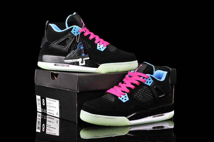 New Arrival Jordan 4 Midnigh Black Pink Blue For Women - Click Image to Close