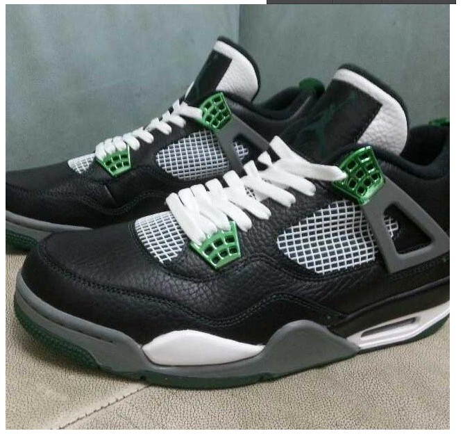 Air Jordan 4 Oregon Ducks The Big O Black Green White Shoes - Click Image to Close