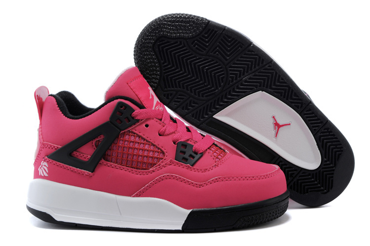 Air Jordan 4 Pink Black White Shoes For Kids - Click Image to Close