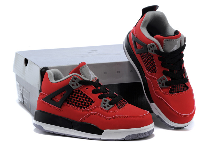 Air Jordan 4 Red Black White Shoes For Kids - Click Image to Close