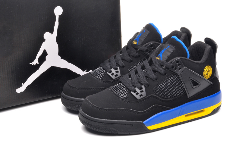 Air Jordan 4 Retro Black Blue Yellow Lovers Shoes - Click Image to Close