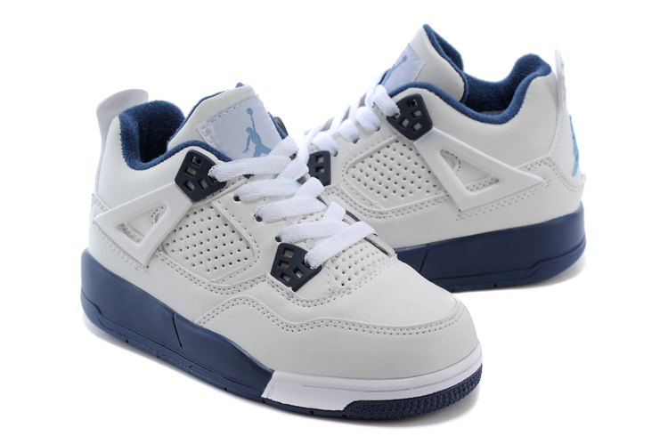 Air Jordan 4 White Blue Shoes For Kids - Click Image to Close