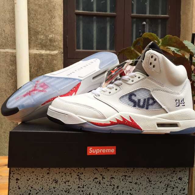 Air Jordan 5 Supreme White Black Shoes - Click Image to Close