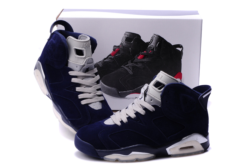 New Air Jordan 6 Suede Dark Blue White Shoes