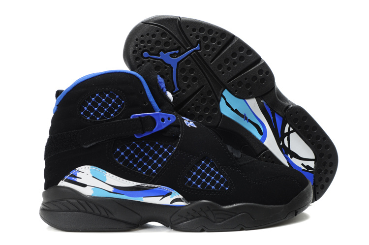 Air Jordan 8 Black Blue For Kids - Click Image to Close