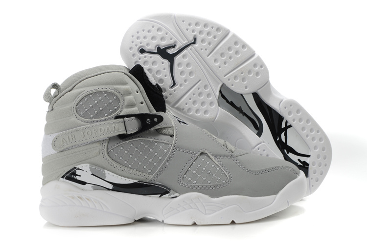 Air Jordan 8 Grey White For Kids - Click Image to Close