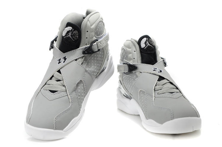Air Jordan 8 Grey White For Kids - Click Image to Close