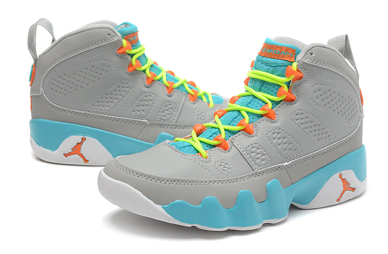 Air Jordan 9 Grey Blue Yellow Orange For Women - Click Image to Close