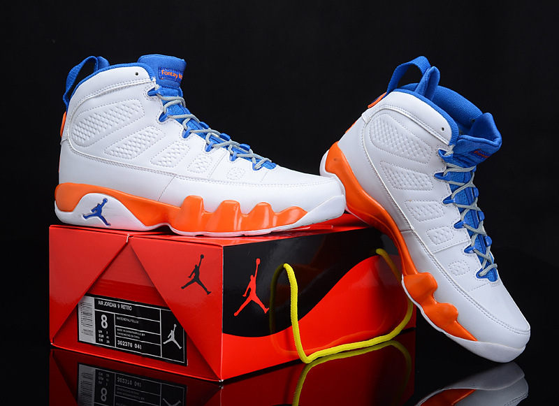 Reissued Air Jordan 9 White Blue Orange Shoes - Click Image to Close