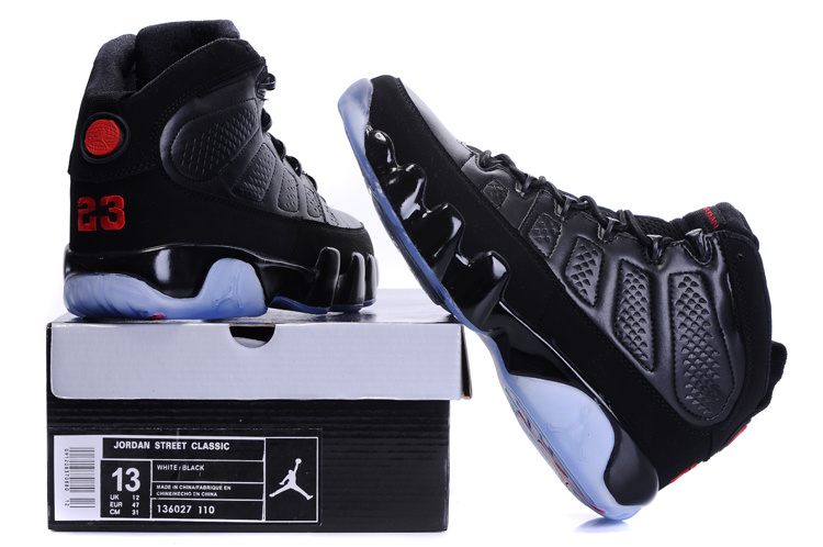 Jordan 9 Retro Transparent Sole All Black - Click Image to Close