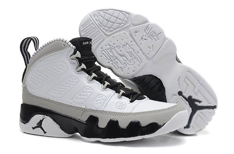 Air Jordan 9 White Grey Black For Women - Click Image to Close