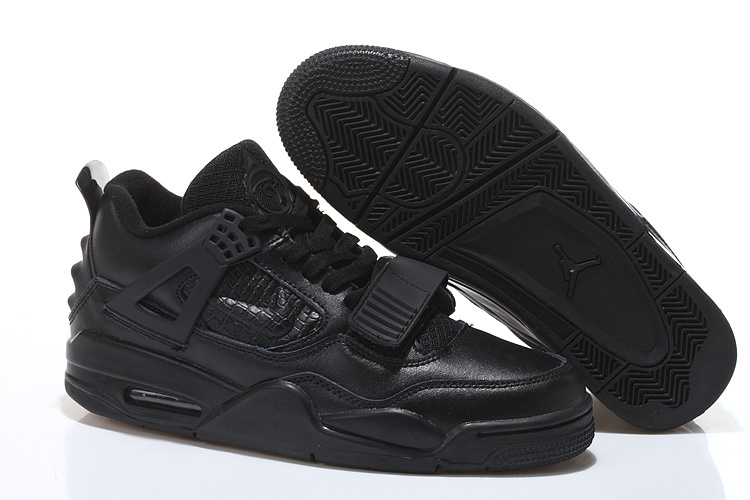 All Black Air Jordan 4 Shoes With Strap