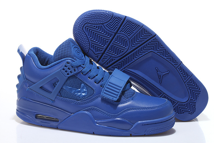 All Blue Air Jordan 4 Shoes With Strap - Click Image to Close