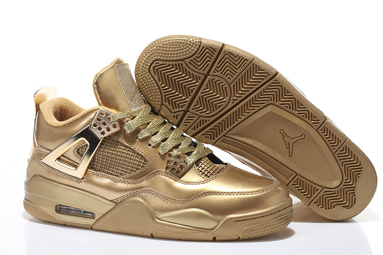 All Gold Air Jordan 4 Shoes With Strap 