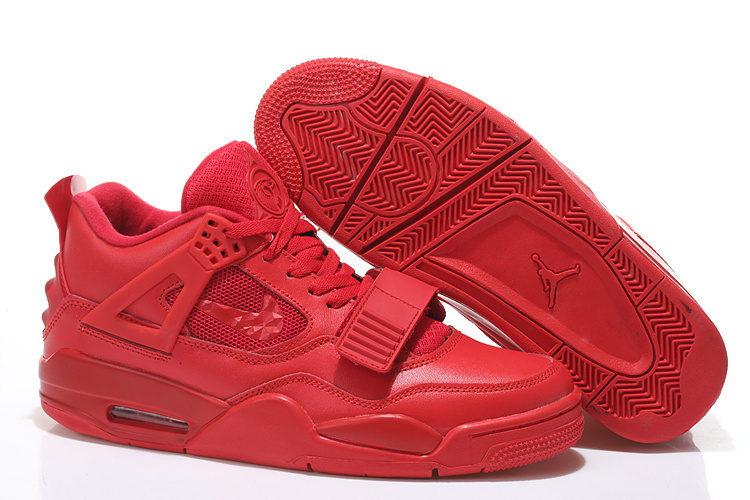 All Red Air Jordan 4 Shoes With Strap