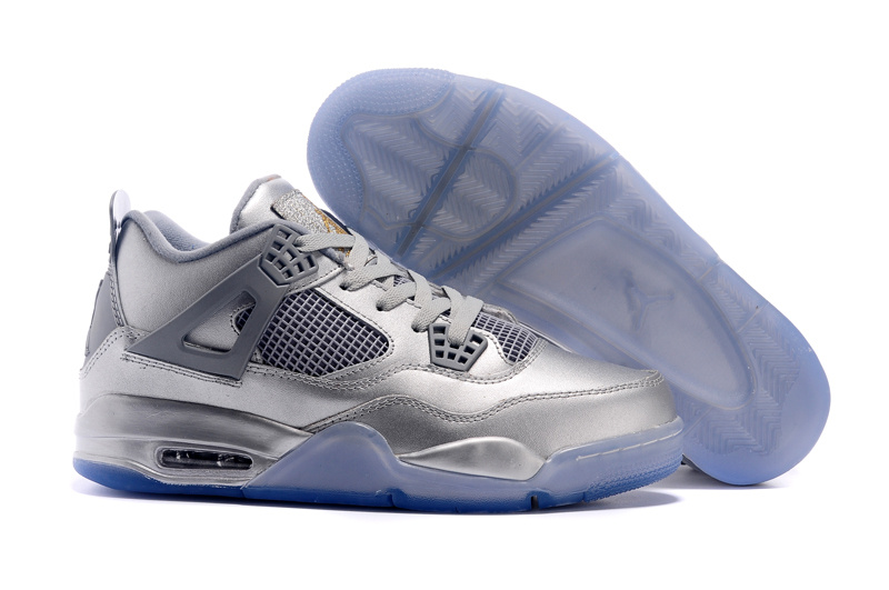 Original All Silver Blue Sole Air Jordan 4 Shoes