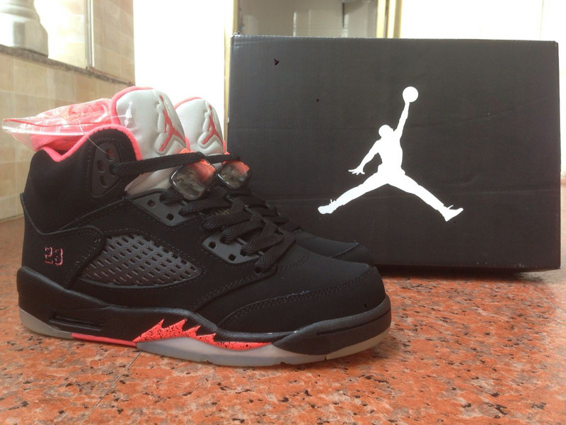 Authentic Air Jordan 5 Black Red For Women - Click Image to Close