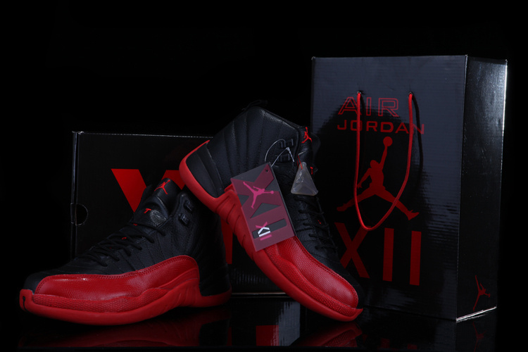 Chalcedony Air Jordan 12 Black Red Shoes - Click Image to Close