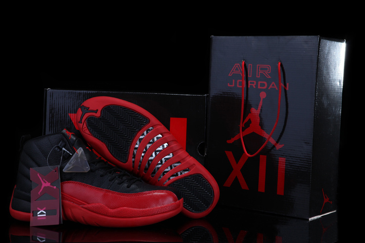 Chalcedony Air Jordan 12 Black Red Shoes - Click Image to Close