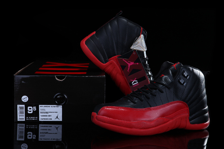 Chalcedony Air Jordan 12 Black Red Shoes - Click Image to Close
